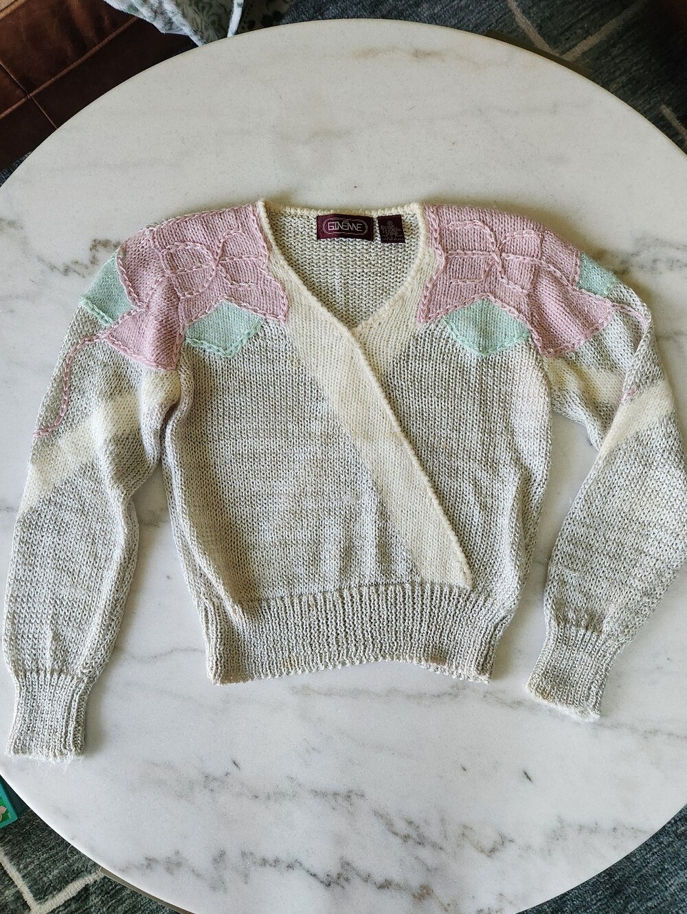 Vintage 80s Ginenne Pastel And Silver Knit Sweater XS
